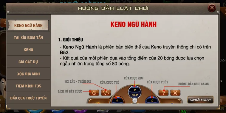 Keno Ngũ Hành Tại B52 Club Siêu Phẩm Cá Cược Dựa Theo Quy Luật Phong Thủy