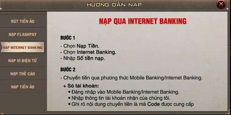 Hướng Dẫn Chi Tiết Nạp Tiền Qua Internet Banking Tại B52 Club